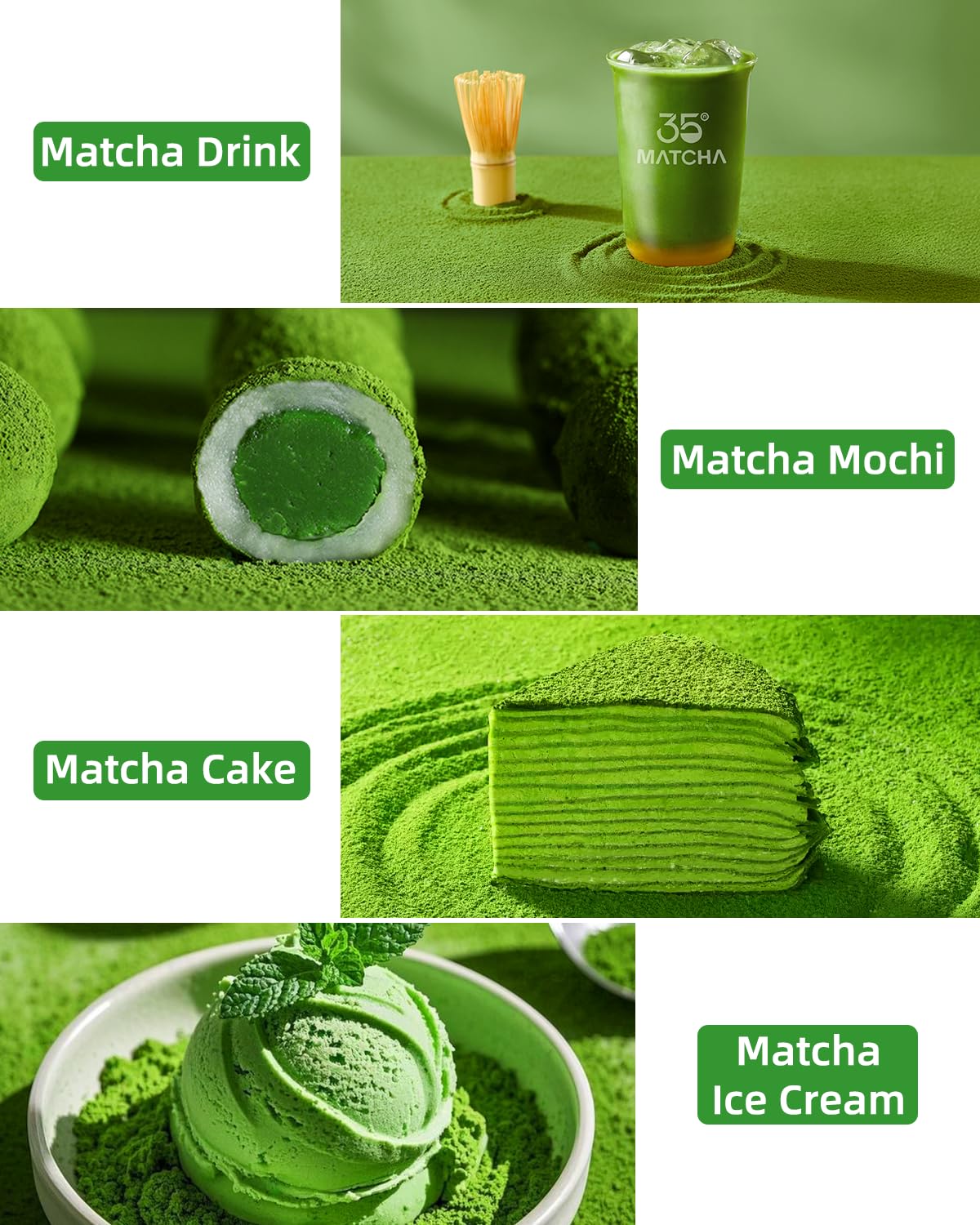 35°N MATCHA USDA-certified powder, pure green tea with no additives