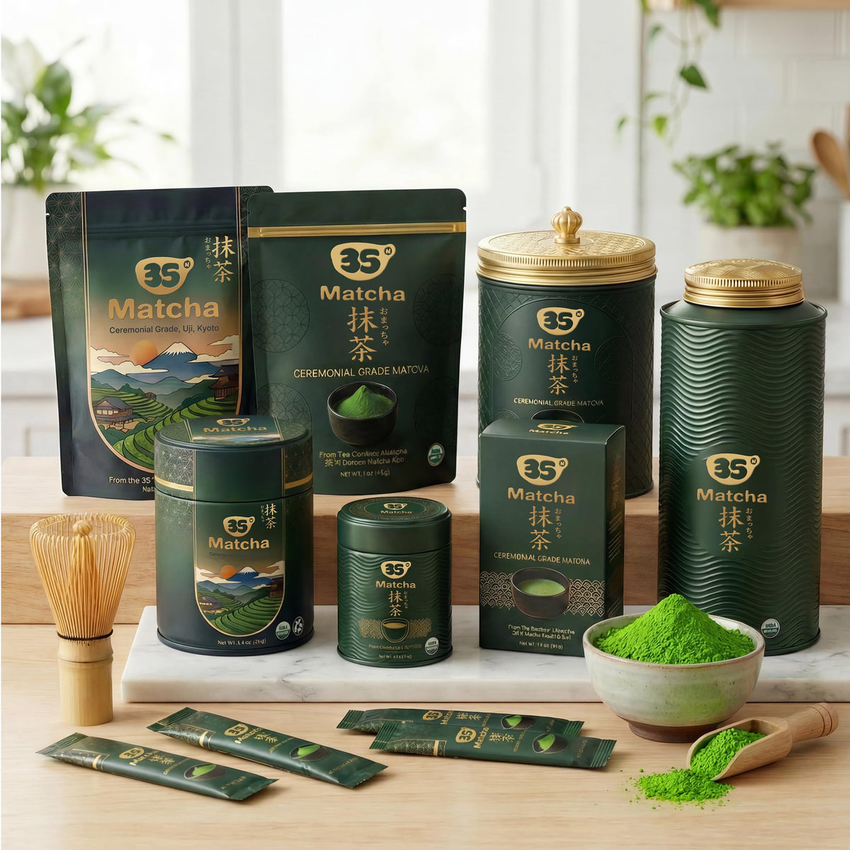 35°N MATCHA usucha preparation with a whisk for a bright cup