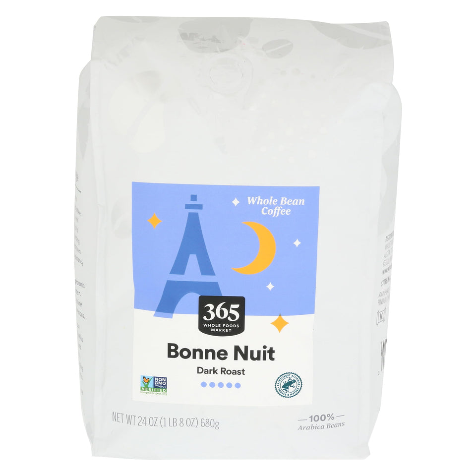 365 Bonne Nuit dark roast coffee beans deliver bold, full-bodied flavor