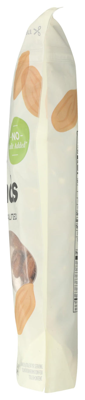 365 by Whole Foods Market almonds bag on shelf, showcasing organic and sustainable sourcing.