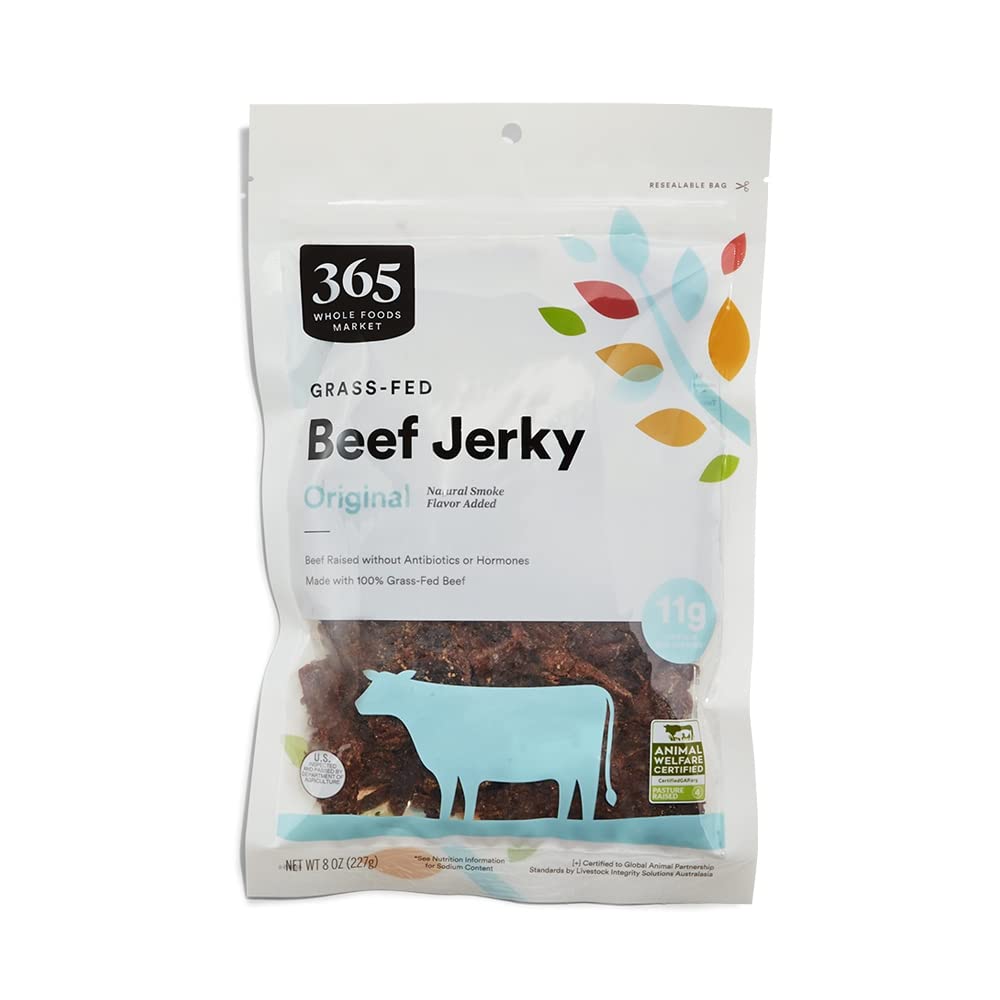 365 by Whole Foods Market beef jerky 8oz pack highlighting smoky flavor and protein boost