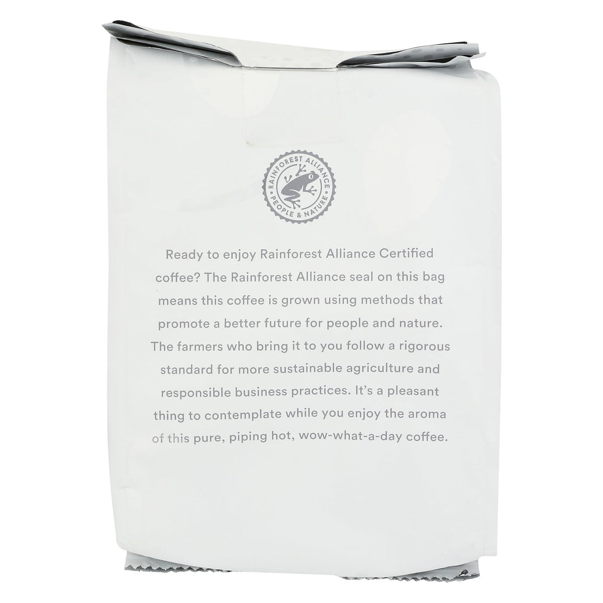 365 by Whole Foods Market Buzz Free Decaf Ground Coffee bag back, Swiss Water process note.