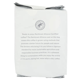 365 by Whole Foods Market Buzz Free Decaf Ground Coffee bag back, Swiss Water process note.