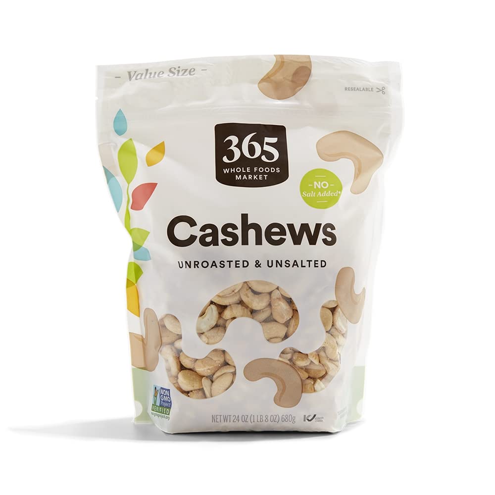 365 by Whole Foods Market cashews unsalted unroasted, ideal for snacking or baking.