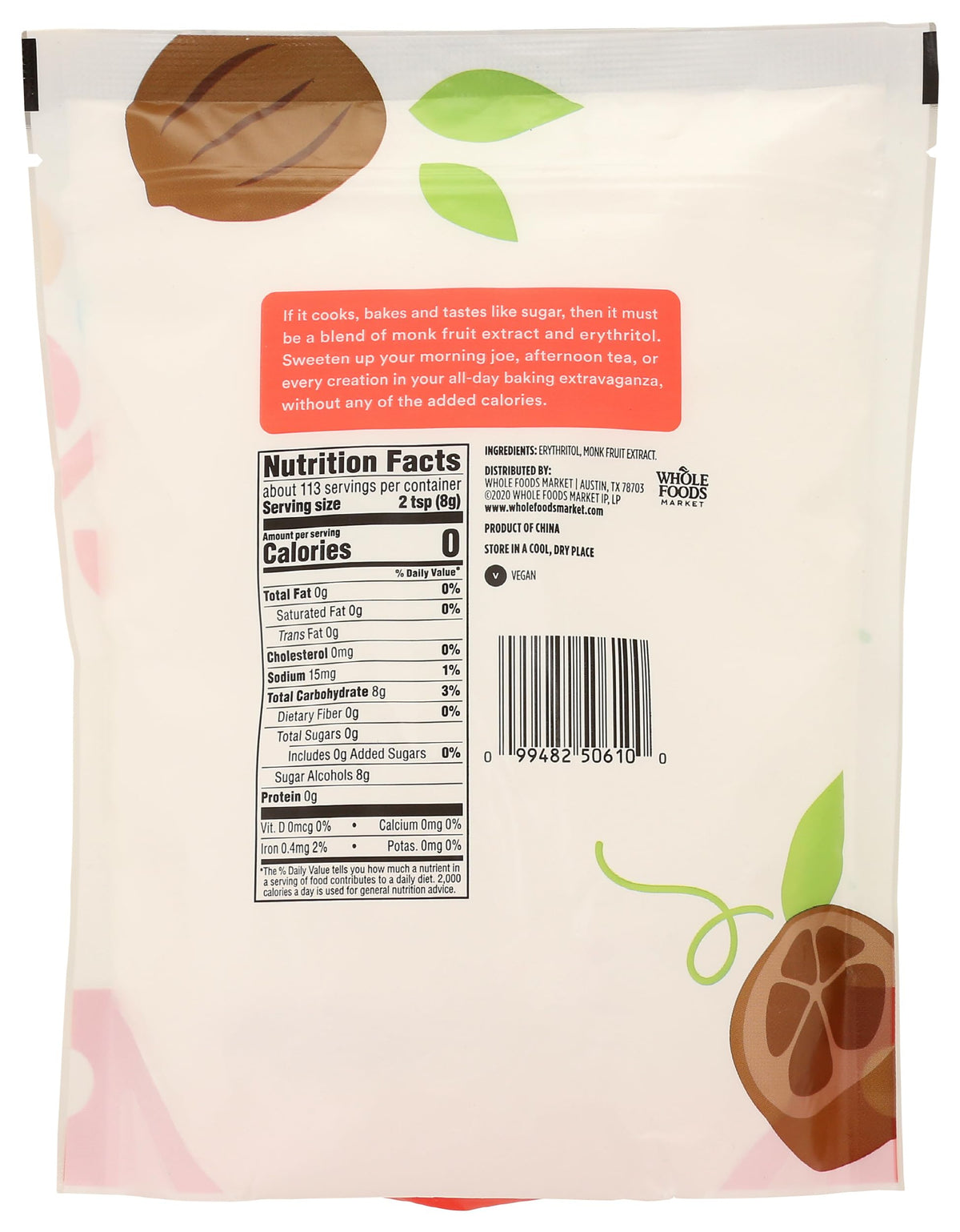 Close-up of the 32-ounce monk fruit sweetener label ready for beverages