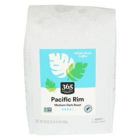 365 by Whole Foods Market Pacific Rim coffee beans in a bag, ideal for fresh grinding.