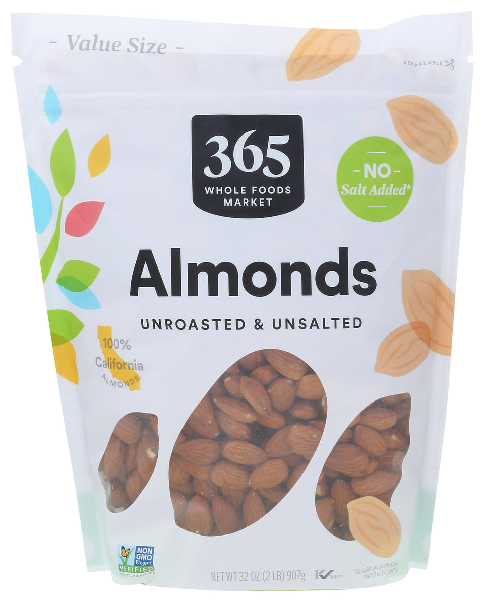 365 by Whole Foods Market raw California almonds in a 32 oz bag, ideal for baking
