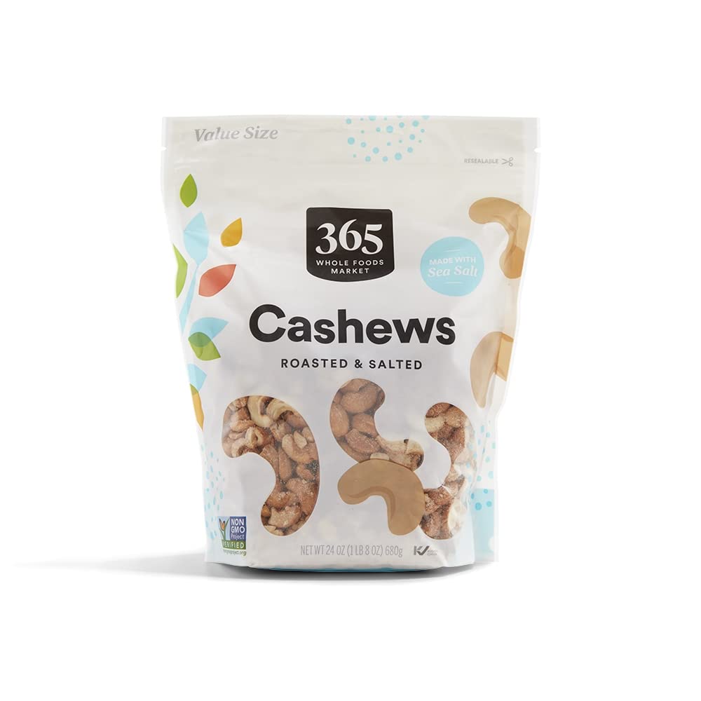 365 by Whole Foods Market roasted cashews 24 oz bag for a satisfying snack.