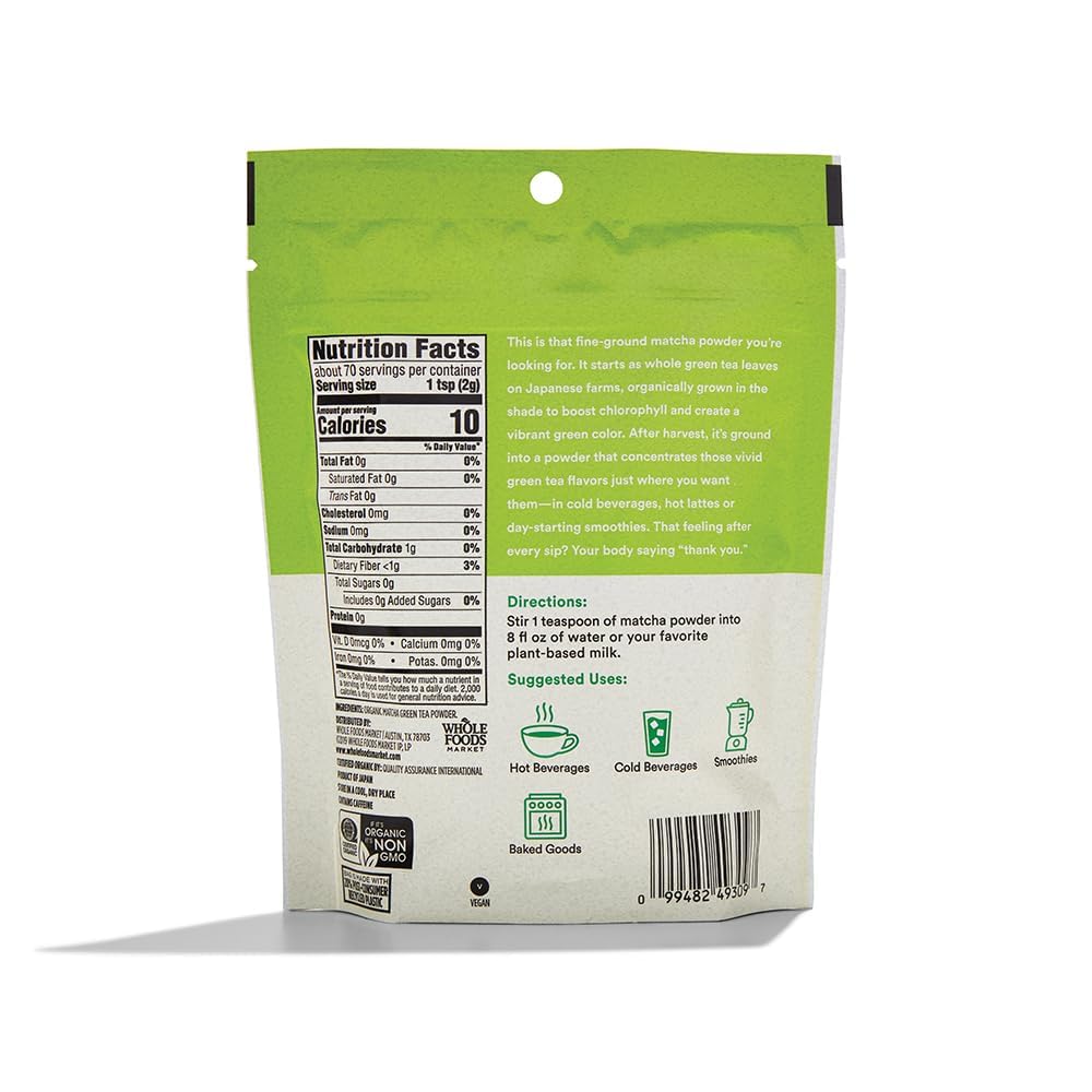 365 by Whole Foods Market shade-grown matcha leaves give vibrant color and depth of flavor.