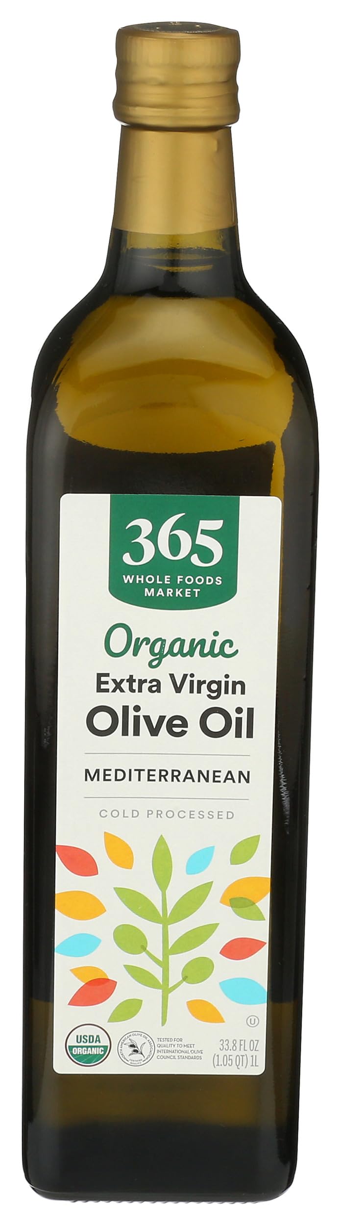 365 by Whole Foods Market olive oil bottle, front view, premium cooking essential