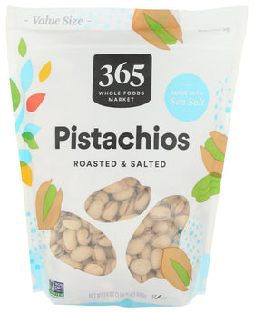 365 by Whole Foods Market roasted pistachios front label, premium snack option