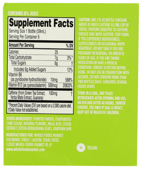 365 energy shot cherry limeade label close-up emphasizing natural ingredients and no artificial additives