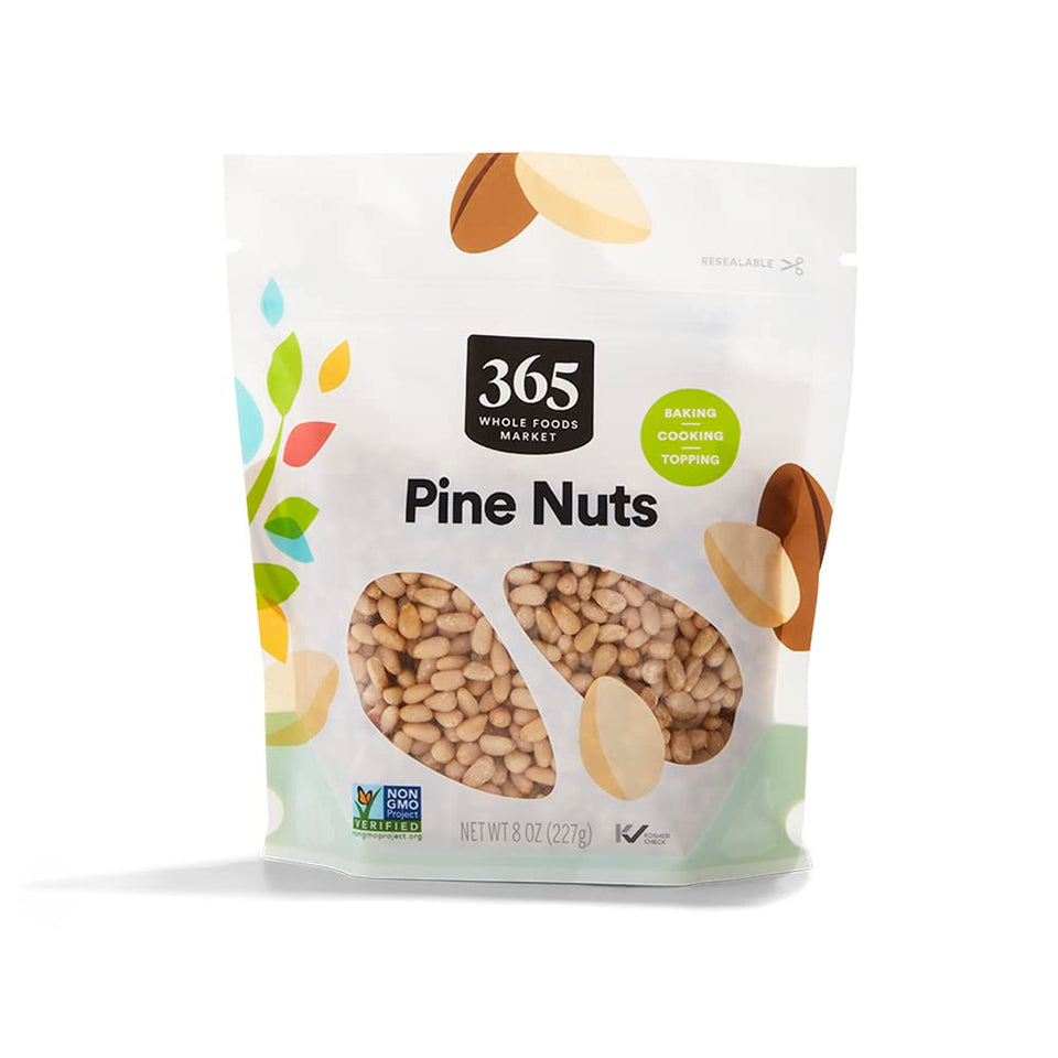365 by Whole Foods Market unsalted pine nuts in a bag, ideal for baking and toppings.