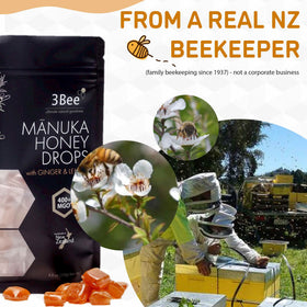 3Bee Manuka honey drops ginger lemon individual packets preserve flavor on the go.