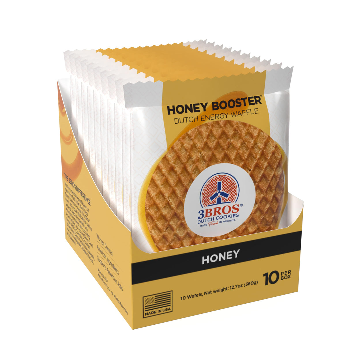 3Bros Honey Booster close-up stroopwafel with honey glaze for rich flavor