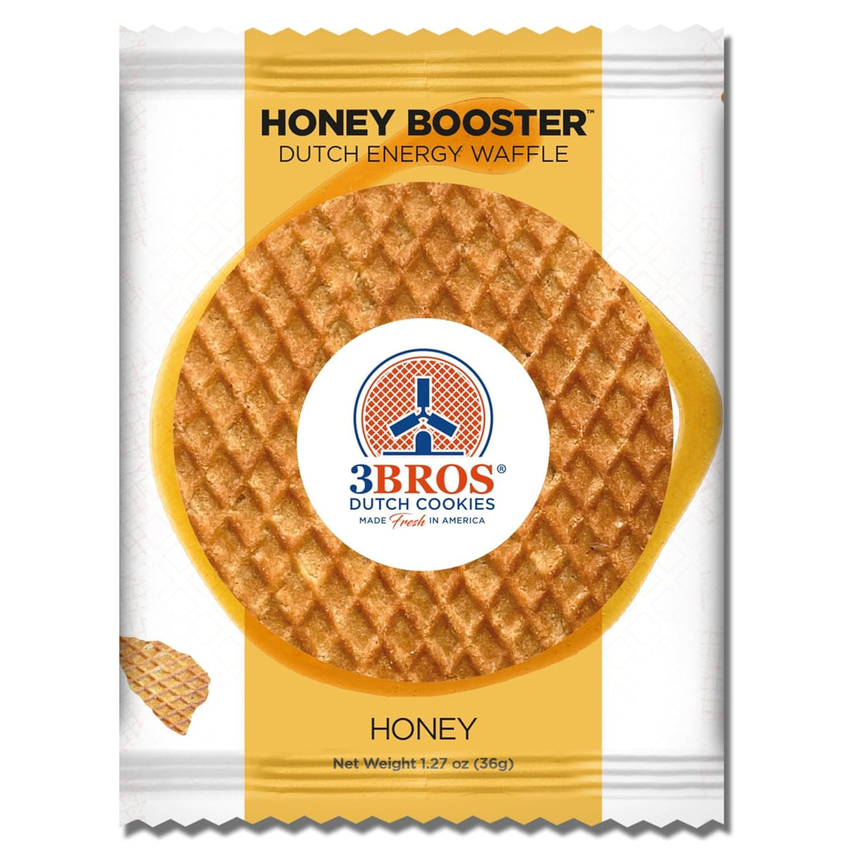 3Bros Honey Booster individually wrapped waffle emphasizes portable energy for workouts