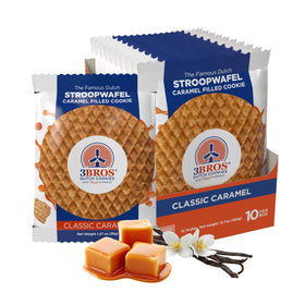 3Bros Stroopwafels box with ten individually wrapped cookies for freshness