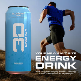 3D Energy Drink Blueberry Mist label detail notes caffeine content and ingredients