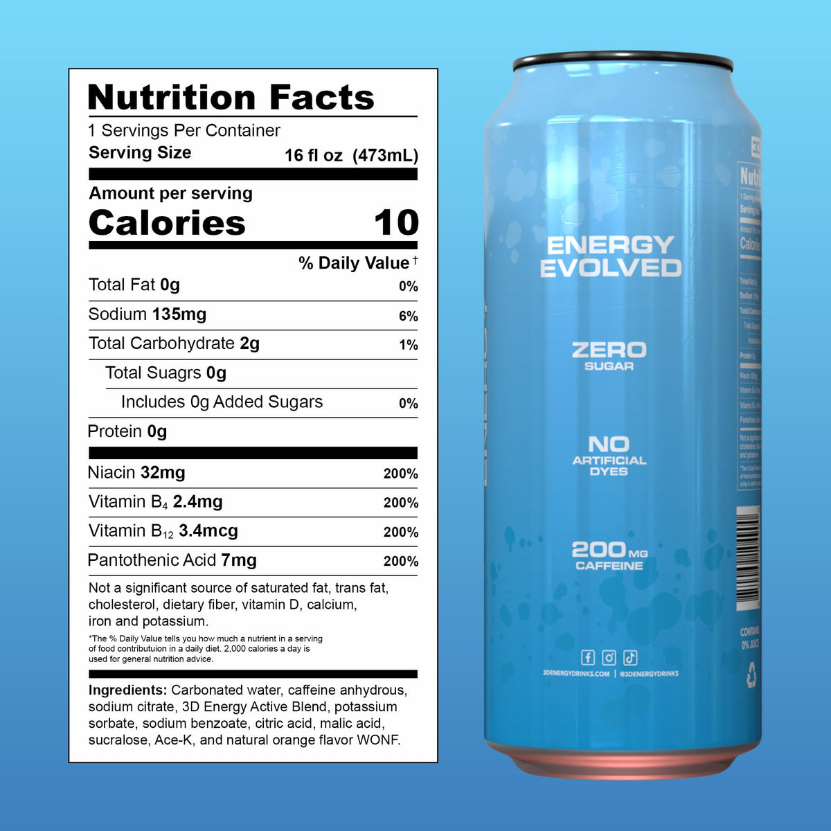 3D Energy Drink Blueberry Mist pack shelf image highlights convenient multi pack