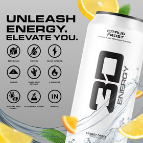 12-pack of 3D Energy Drink Citrus Frost on display for convenient pre-workout energy