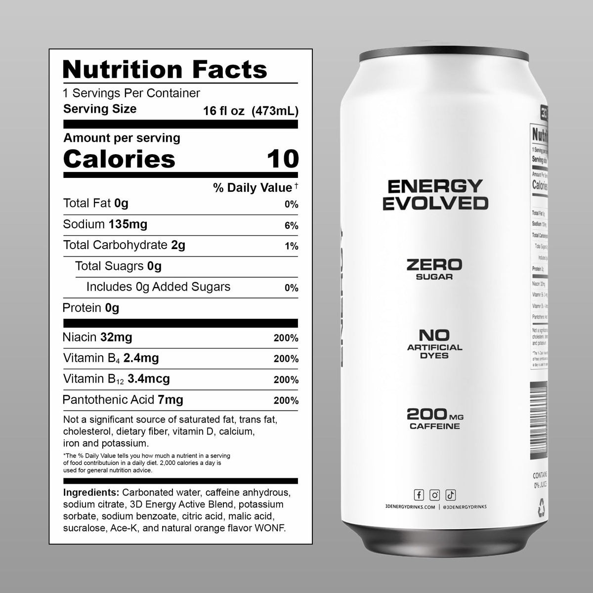 Cans of 3D Energy Drink Citrus Frost on shelf signaling sugar-free energy anytime