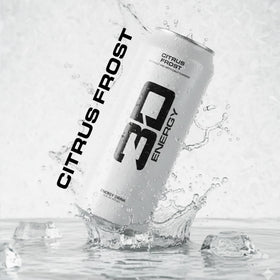 3D Energy Drink Citrus Frost label close-up emphasizing bold citrus flavor
