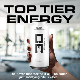 3D Energy Drink Citrus Frost being poured into a glass to show smooth, lightly carbonated refreshment