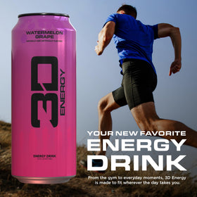 3D Energy Watermelon Grape can angled-view highlights bold flavor and lightly carbonated finish.