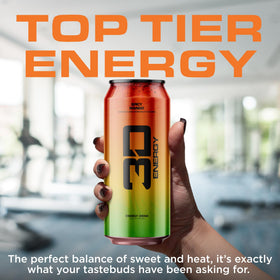 3D Spicy Mango Energy bottle front showing vibrant packaging