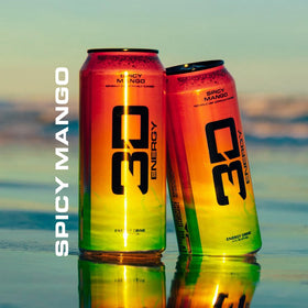 3D Spicy Mango Energy can side nutrition panel with sugar-free, 10 calories