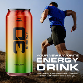3D Spicy Mango Energy ingredients list featuring taurine and L-Carnitine benefits