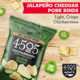 Close-up of Jalapeno cheddar pork rinds highlighting spicy aroma and crispy surface