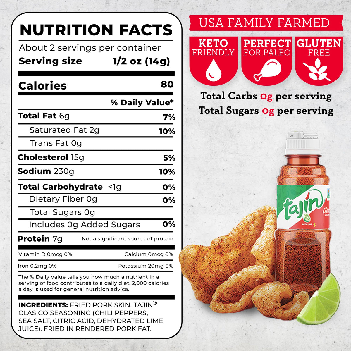 Versatile pork rinds pairing with salads or cheeses.