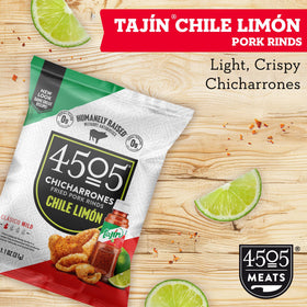 Tajín pork rinds close-up showing crispy texture and seasoning.