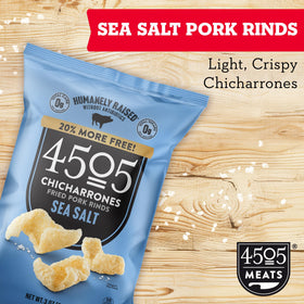 Close-up of 4505 Sea Salt Chicharrones crisp texture with seasoning.