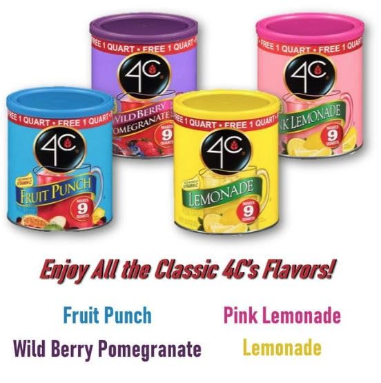 4C Pink Lemonade yields nine quarts, ideal for pitchers.