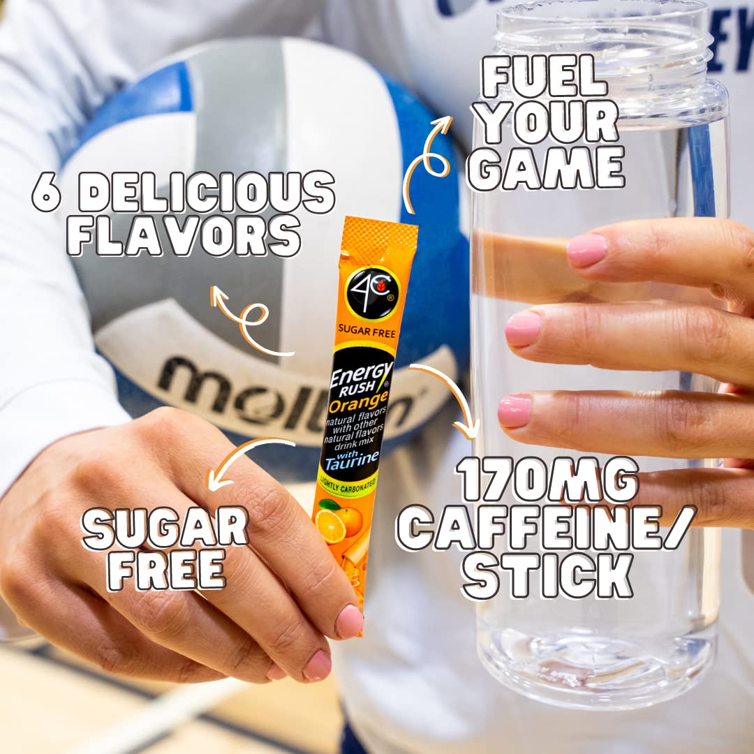 4C Energy Rush Stix orange bottle shown during workouts.