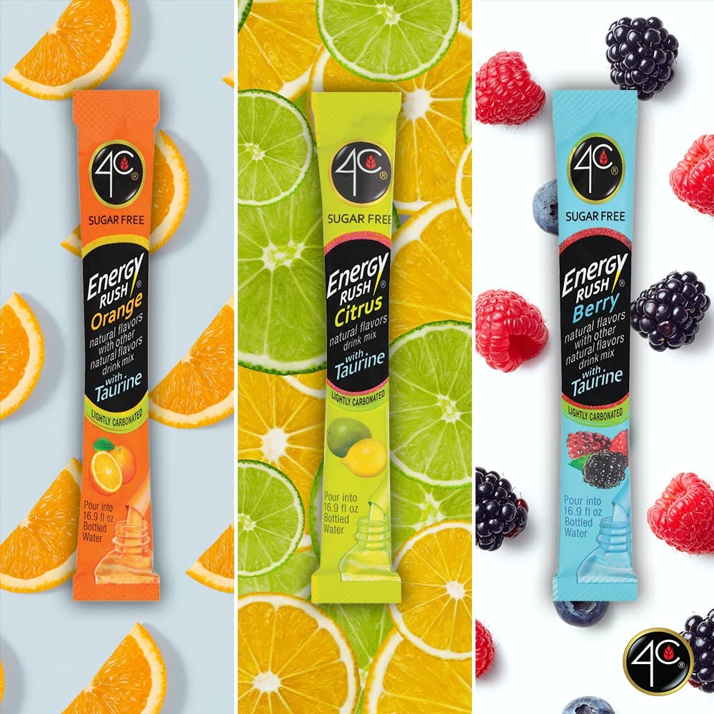 4C Energy Rush Stix orange bulk-pack display for families.
