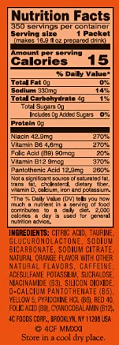 4C Energy Rush Stix orange dissolving in water for refreshing taste.