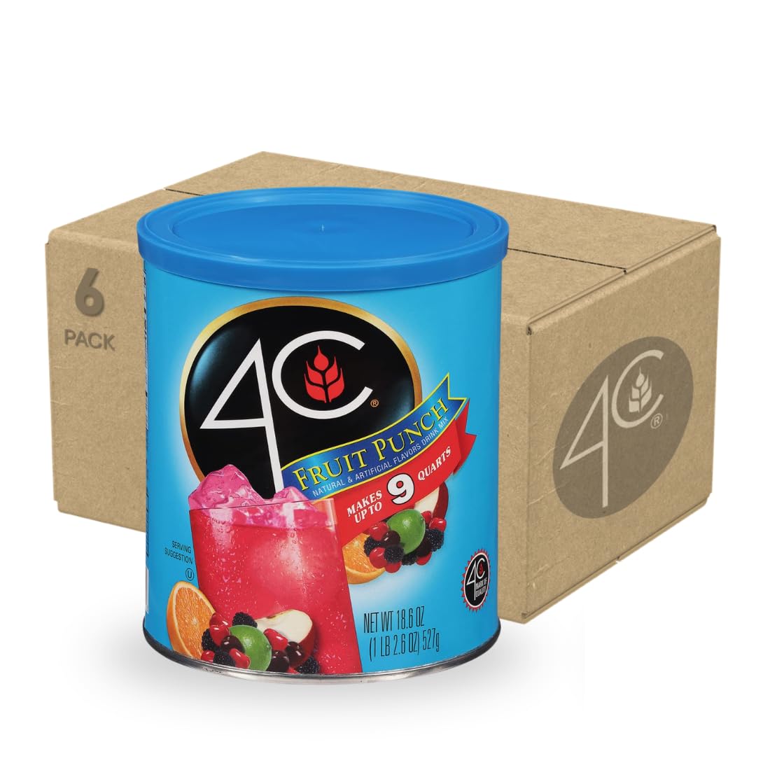 4C Fruit Punch powder canister ready to mix for quick family beverages.