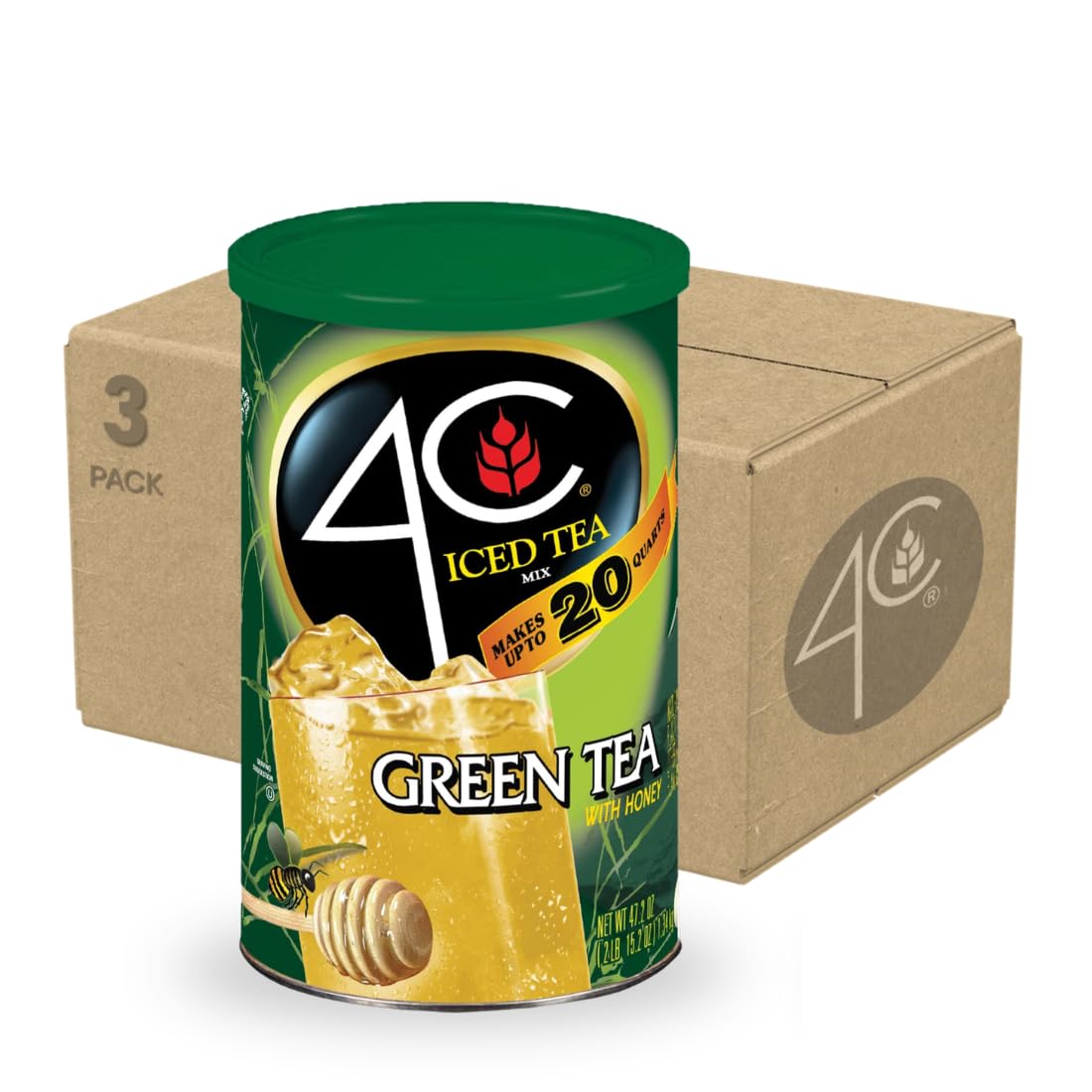 4C green tea powder canisters in a family 3-pack ready for easy entertaining.