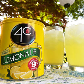 Chilled lemonade in a pitcher from 4C mix stored in the fridge