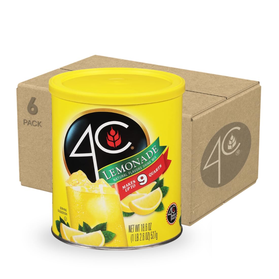 4C lemonade powder canister front label for quick at-home mixing
