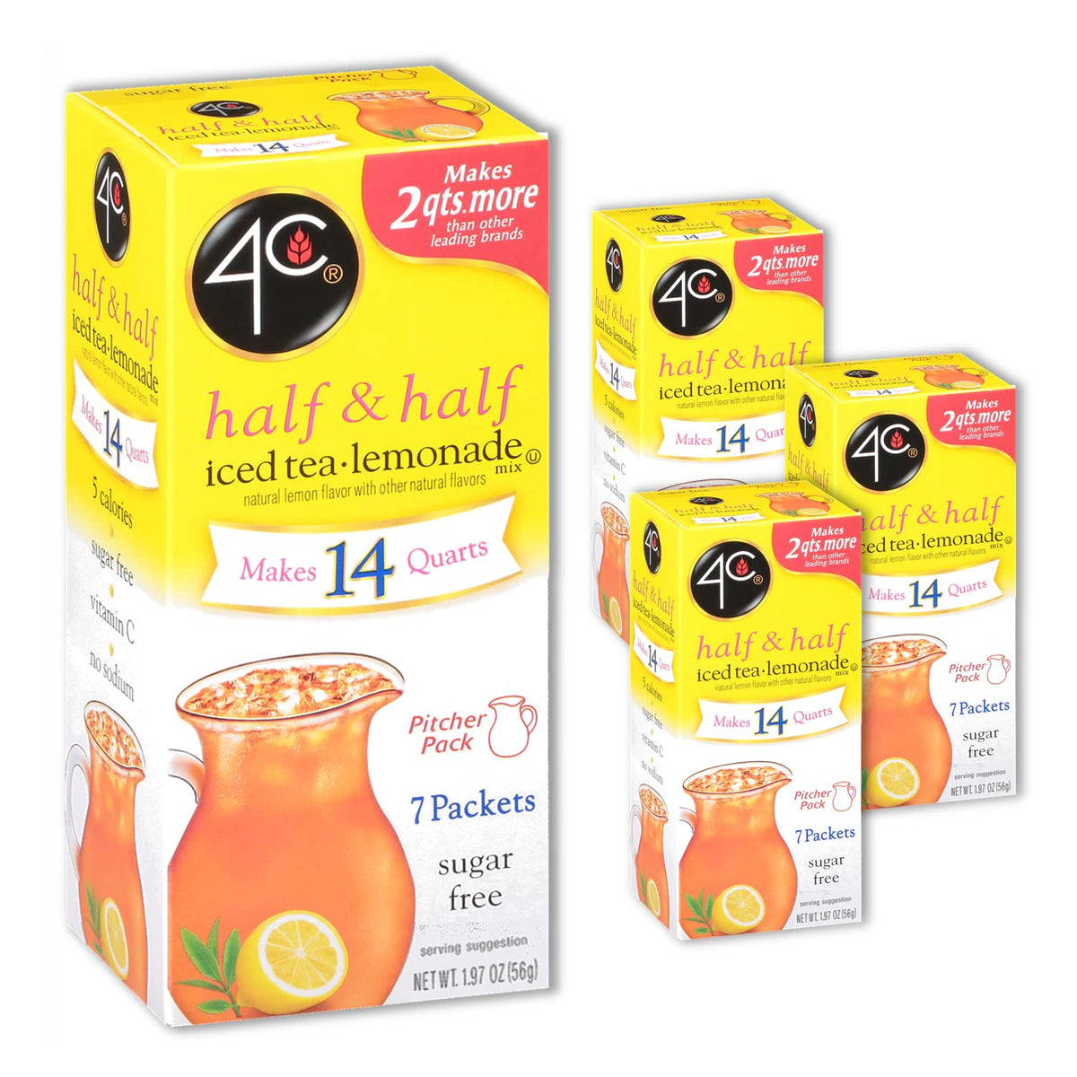 4C lemonade powder drink mix packet for refreshing sugar-free hydration