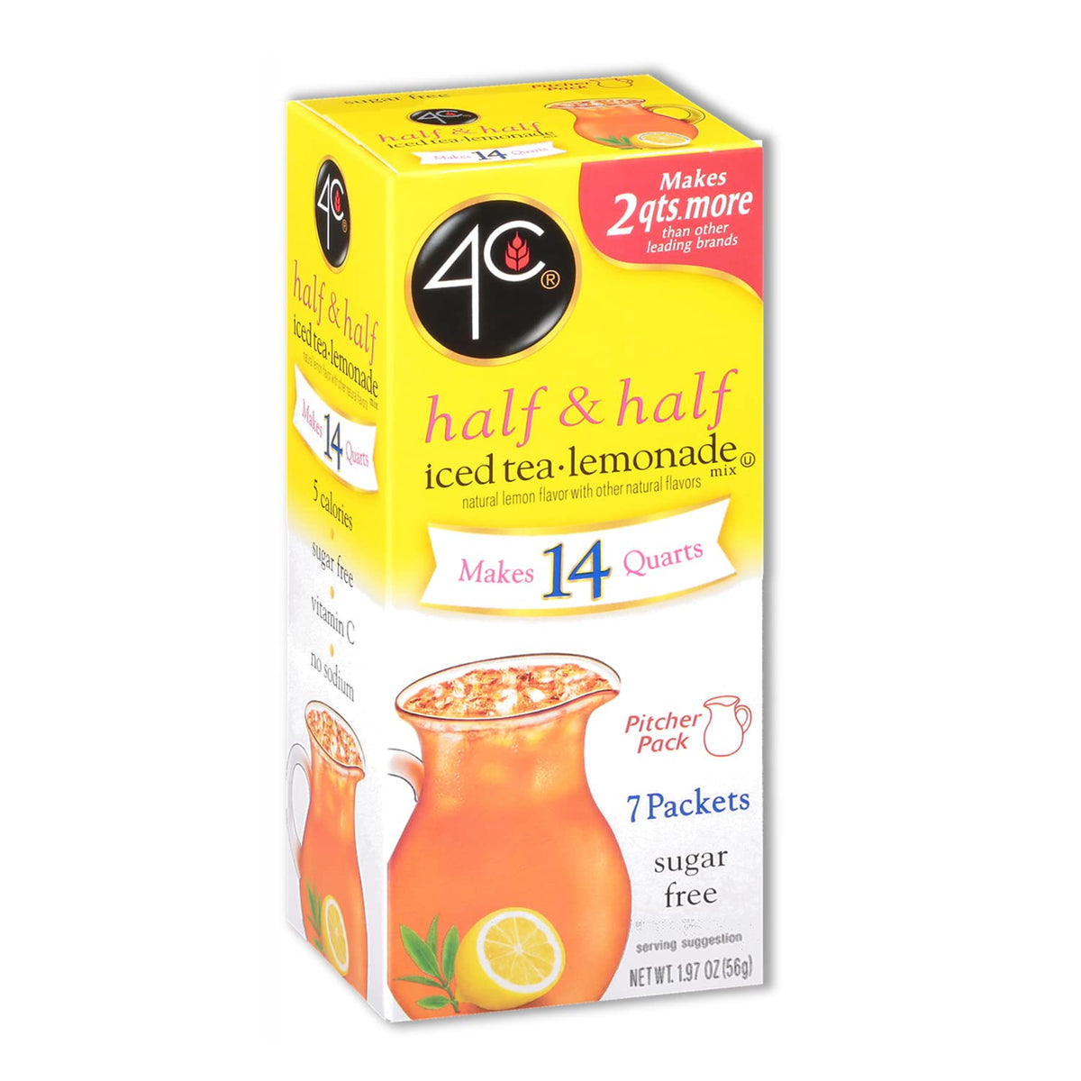 4C lemonade powder drink mix in a pitcher showing easy sugar-free flavoring
