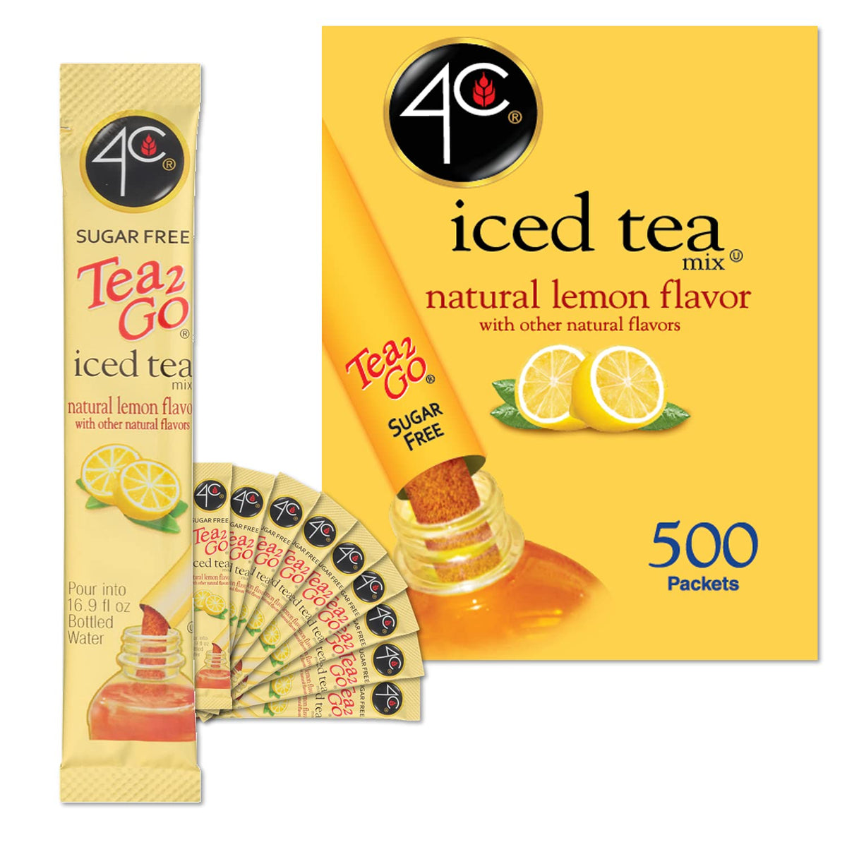 4C Powder Drink Stix Lemon Tea 500-count bulk pack dissolves in water for flavorful hydration
