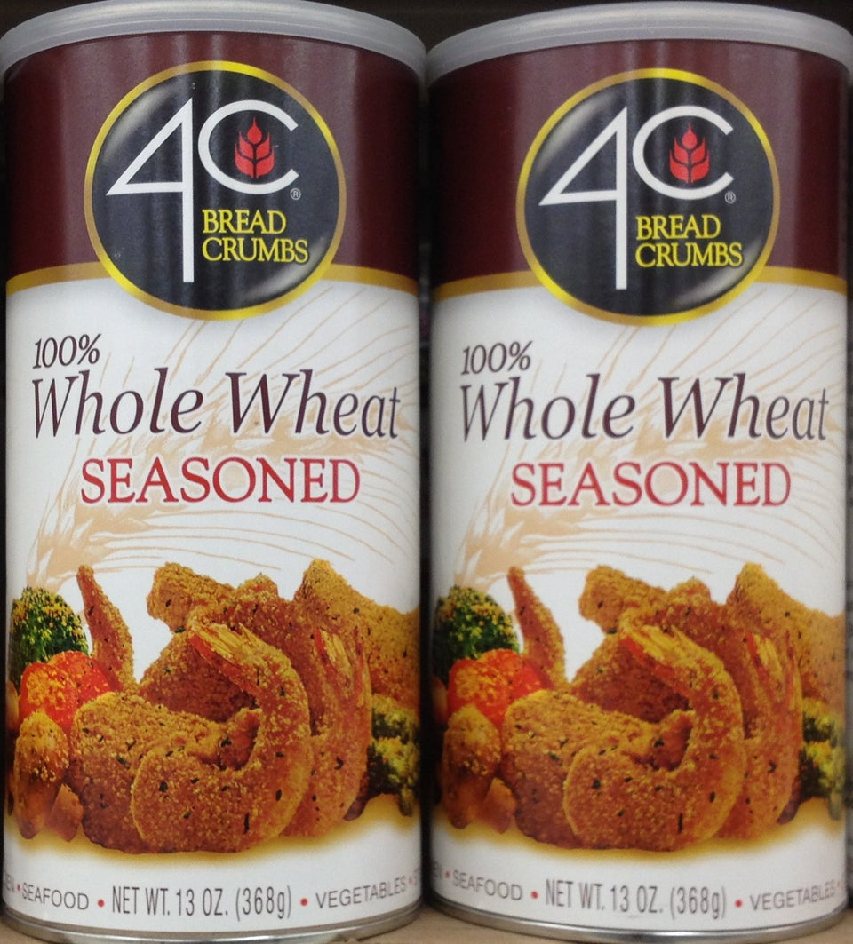 4C Premium Bread Crumbs pack shot: whole wheat seasoned with pecorino Romano, ideal for crispy coating.