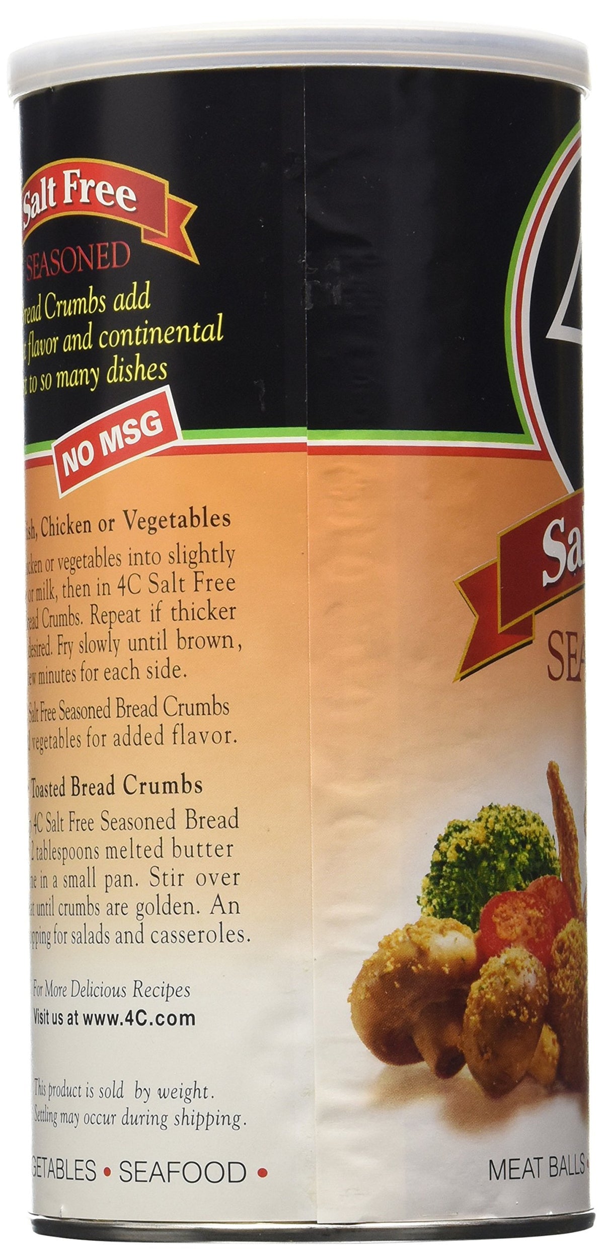 4C Salt Free Seasoned Bread Crumbs finished plate shows golden crust and versatile uses