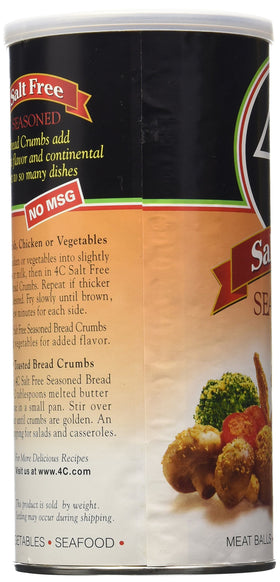 4C Salt Free Seasoned Bread Crumbs finished plate shows golden crust and versatile uses