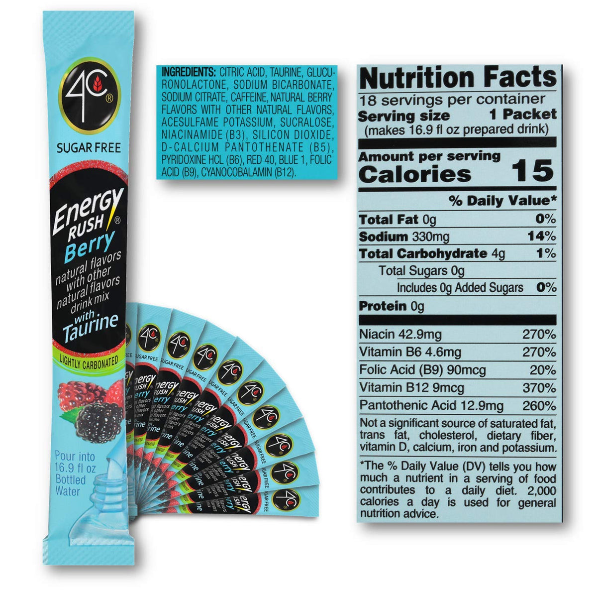 4C Totally Light 2 Go Energy Rush Berry individual-stick emphasizes portability for busy days.